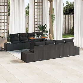 vidaXL Lounge Sett 7 Deler med Puter Svart Polyrotting