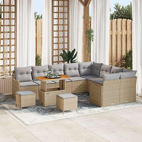 vidaXL Lounge Set 12 Pieces with Cushions Beige Poly Rattanfiber Acacia