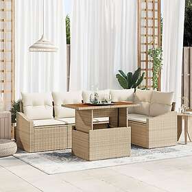 vidaXL Salon de jardin 6 Pièces avec Coussins Beige Rotin Acacia
