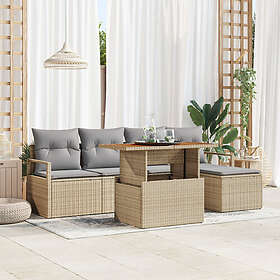 vidaXL Lounge Set 6 Pieces with Cushions Beige Rattan