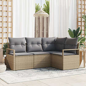 vidaXL Lounge Set 4 Pieces with Cushions Beige Poly Rattan