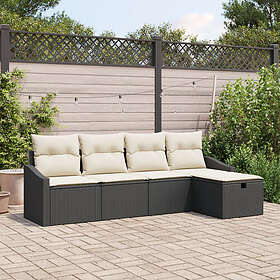 vidaXL Lounge Set 5 Deler med Pute Svart Rattan
