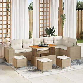 vidaXL Lounge Set 10 Pieces with Cushions Beige Rattan Acacia