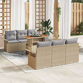 vidaXL Lounge Sett 7 Deles med Pute Beige Rattan