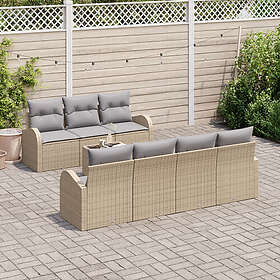 vidaXL Lounge Sett 8 Deler med Pute Beige Poly Rattan