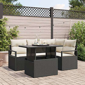 vidaXL 5-delars trädgårdsoffaset med kuddar poly svart rattan