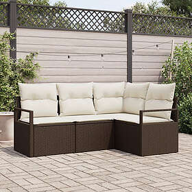 vidaXL Lounge Sett 4 Stykker med Pute Brun Rattan