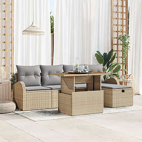 vidaXL Hagesofasett 6 Deler med Pute Poly Beige Rattan