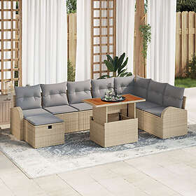 vidaXL Lounge Sett 9 deler med puter Beige Polyrotting