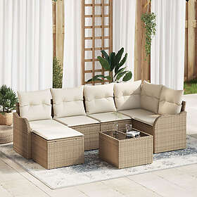vidaXL Lounge Set 7 Delar med Pute Brun Rattan
