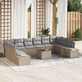 vidaXL Lounge Set 11 Delar med Dynor Svart Polyrotting
