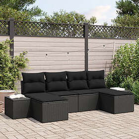 vidaXL Lounge Set 6 Pieces with Cushions Black Rattan