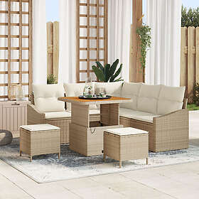 vidaXL 8-delars trädgårdsoff set med kuddar beige poly rattan acacia