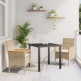 vidaXL Lounge Set 3 Pieces with Cushions Beige Poly Rattan Garden Table Black 80