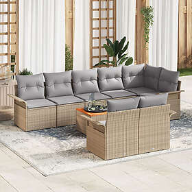 vidaXL Lounge Set 9 Pieces with Cushions Beige Poly Rattan Acacia