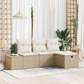 vidaXL Lounge Set 4 Pieces with Cushions Beige Rattan