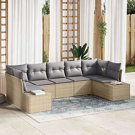 vidaXL Salon de jardin 7 Pièces avec Coussins Beige Rotin