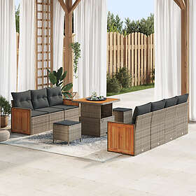 vidaXL Lounge Set 10 Pieces with Cushions Gray Poly-rattan Acacia