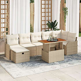 vidaXL Lounge Set 8 Pieces with Cushions Beige Rattan