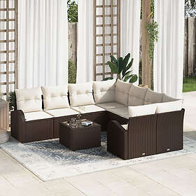 vidaXL 9-delat trädgårdsoff-set med kuddar polyrotting brun