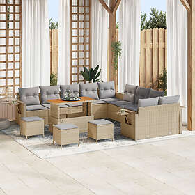 vidaXL Lounge Set 14 Pieces with Cushions Beige Poly Rattan Acacia