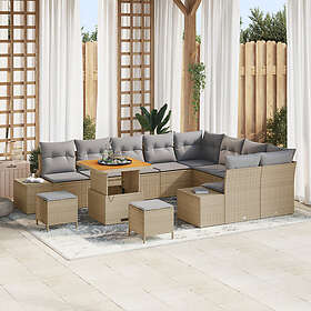 vidaXL Lounge Sett 12 Deler med Pute Poly Beige Rattan Akasie