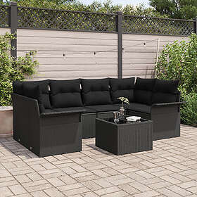vidaXL Lounge Set 7 Delar med Pute Svart Rattan