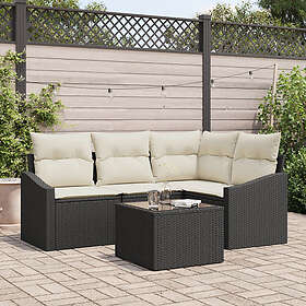 vidaXL Lounge Sett 4 Deler med Pute Brun Poly Rattan