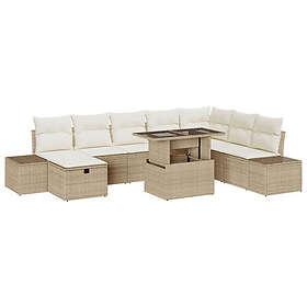 vidaXL Lounge Sett 9 deler med puter beige rotting