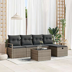vidaXL Lounge Set 6 Pieces with Cushions Gray Rattan