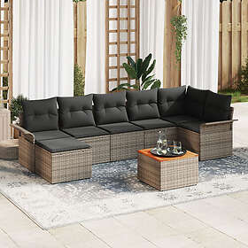vidaXL Lounge Set 8 Pieces with Cushions Gray Rattan Acacia
