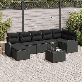 vidaXL Lounge Set 8 Pieces with Cushions Beige Poly Rattan