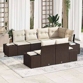 vidaXL Lounge Sett 7 Deler med Pute Brun Poly Rattan