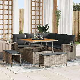 vidaXL Lounge Sett 8 Deler med Puter Grå Rattan Akasie