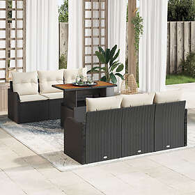 vidaXL Lounge Set 7 Pieces with Cushions Black Poly Rattan Acacia