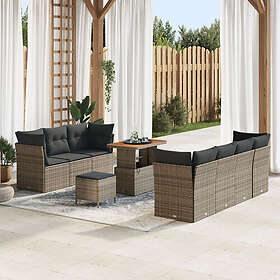 vidaXL Lounge Set 10 Pieces with Cushions Gray Poly Rattan Acacia