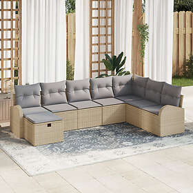 vidaXL Lounge Set 8 Deler med Puter Beige Poly Rattan