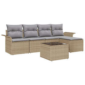 vidaXL 6 delar trädgårdsoffasats med kuddar svarta polyrotting