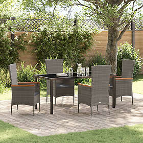 vidaXL 5-delars trädgårdsuppsättning med kuddar grå poly rattana