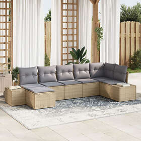 vidaXL Lounge Set 7 Pieces with Cushions Beige Poly Rattan