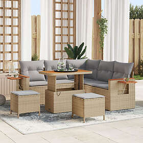 vidaXL Lounge Sett 8 Deler med Pute Beige Polyrotting Akasie