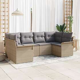 vidaXL 6-delad Trädgårdsoffa med kuddar Poly Beige Rattan