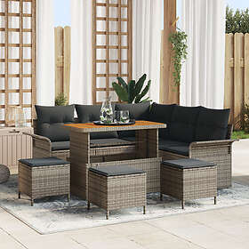 vidaXL Lounge Set 9 Pieces with Cushions Gray Poly Rattan Acacia