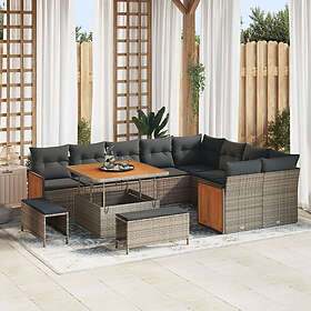 vidaXL 12-delad trädgårdsoffagrupp med kuddar poly grå rotting akacia
