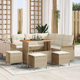 vidaXL Ensemble Lounge 9 pièces avec coussins beige rotin acacia