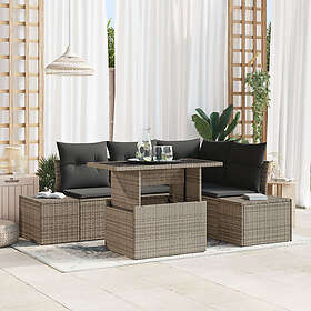 vidaXL 5-delat trädgårdsoff-set med kuddar poly grå rotting