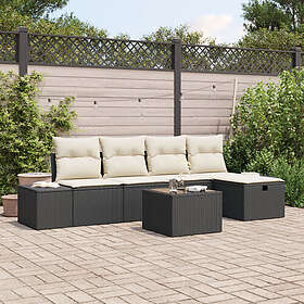 vidaXL Lounge Set 6 Pieces with Cushions Black Rattan