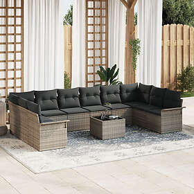 vidaXL 10 Delars Trädgårdsoff Set Dynor med Svart Poly Rattan
