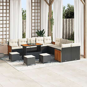 vidaXL 14-delars trädgårdsoffset med kuddar svart polyrotting akacia