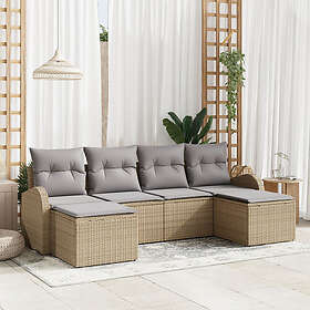 vidaXL Lounge Sett 6 Deler med Pute Beige Polyrotting